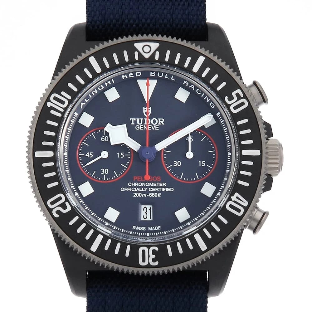 TUDOR PELAGOS CHRONO WATCH: TUDOR Pelagos Chrono Watch Brand: TUDOR Type: Wrist watch Material: Band Material fabric, Case Material Carbotech Color: Dial Color Blue Size: Case:W43mm Accessories: None Accessories Notice: