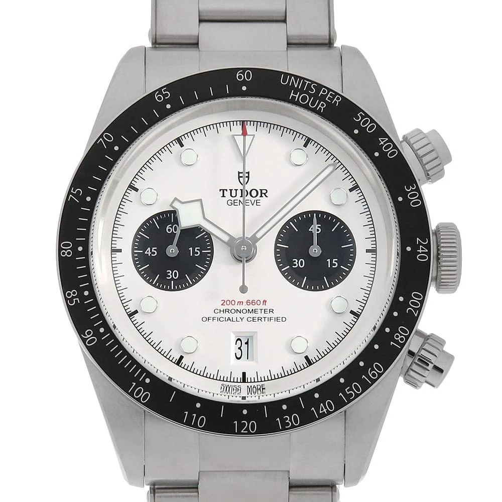 TUDOR BLACK CHRONO WATCH: TUDOR Black Chrono Watch Brand: TUDOR Type: Wrist watch Material: Band Material Stainless Steel, Case Material Stainless Steel Color: Dial Color Opaline Size: Case:W41mm Circumference of