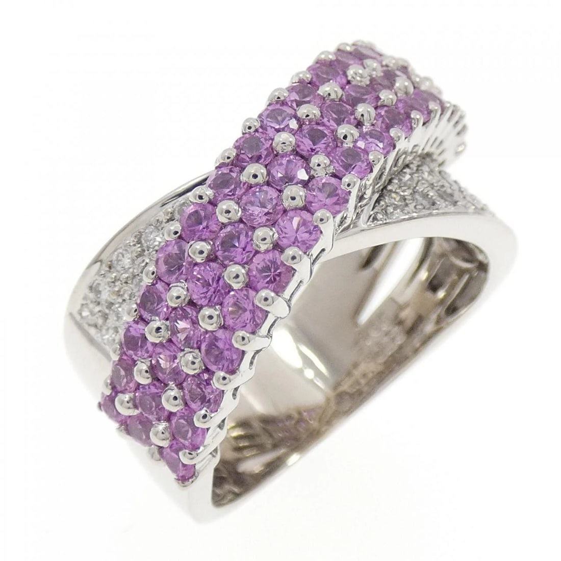 K18WG SAPPHIRE RING: K18WG Sapphire Ring Brand: Unbranded Type: Sapphire Ring Material: K18 white gold, Main Stone/Creation Sapphire Secondary Stone Natural Color: White Gold Size: US7 Accessories: None