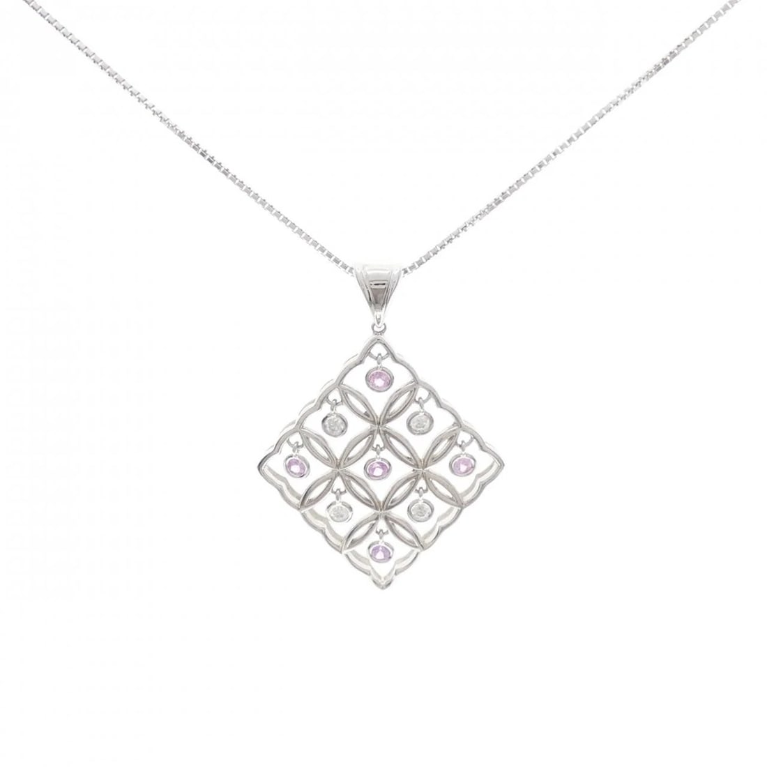 K18WG SAPPHIRE NECKLACE: K18WG Sapphire Necklace Brand: Unbranded Type: Sapphire Necklace Material: K18 white gold, Main Stone/Creation "Sapphire Secondary Stone Natural" Color: White Gold Size: 45cmActual Size Pendant le