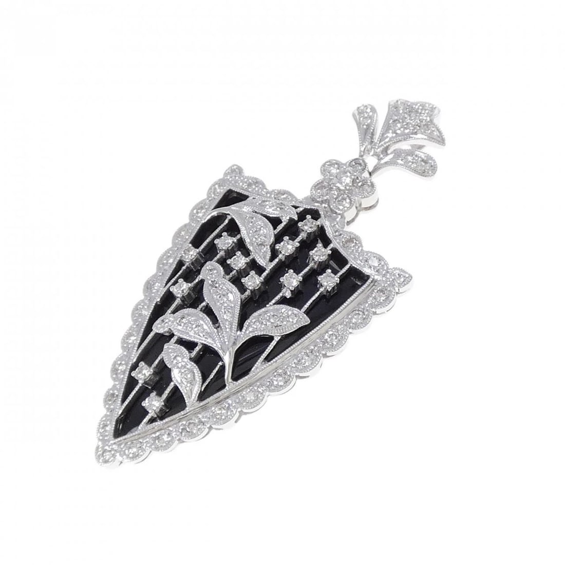 K18WG ONYX PENDANT: K18WG Onyx Pendant Brand: Unbranded Type: Onyx Pendant/Brooch Material: K18 white gold, Main Stone/Creation OnyxSecondary Stone Natural Color: White Gold Size: Actual Size Approx. height x