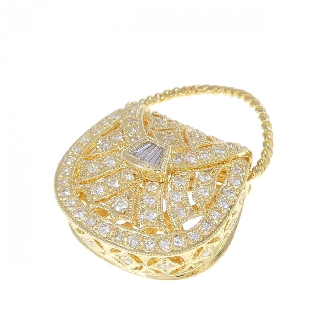 K18YG BAG DIAMOND PENDANT: K18YG Bag Diamond Pendant Brand: Unbranded Type: Diamond Pendant/Brooch Material: K18 yellow gold, Main Stone/Creation Natural Color: Yellow Gold Size: Actual Size Approx. length x width: