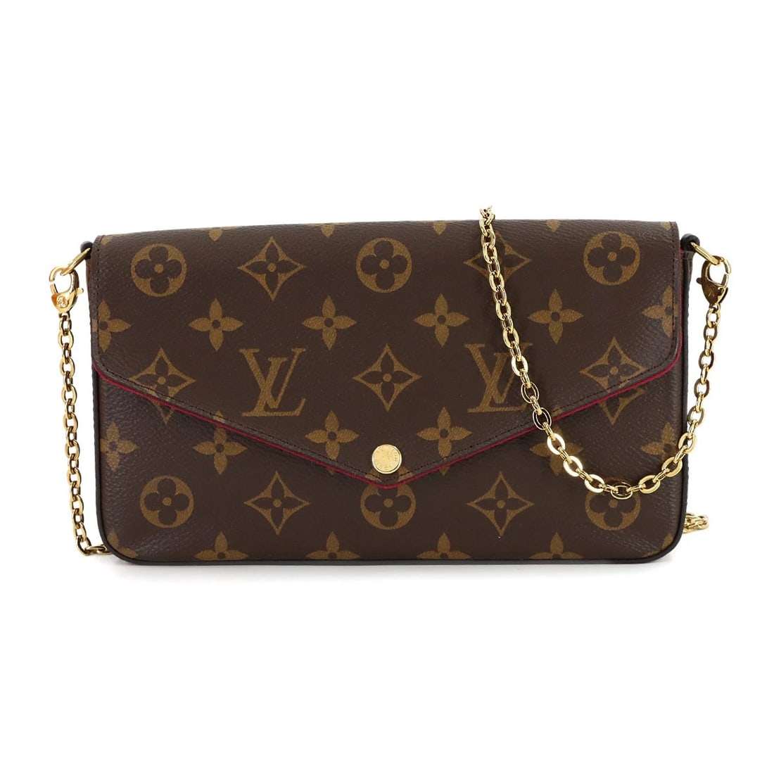 LOUIS VUITTON MONOGRAM FELICIE POCHETTE CHAIN LONG WALLET: LOUIS VUITTON Monogram Felicie Pochette Chain Long Wallet Brand: LOUIS VUITTON Type: Long Wallet Material: Monogram Color: Monogram Size: W 8.27 inch, H 4.72 inch, D 1.18 inch Accessories: None