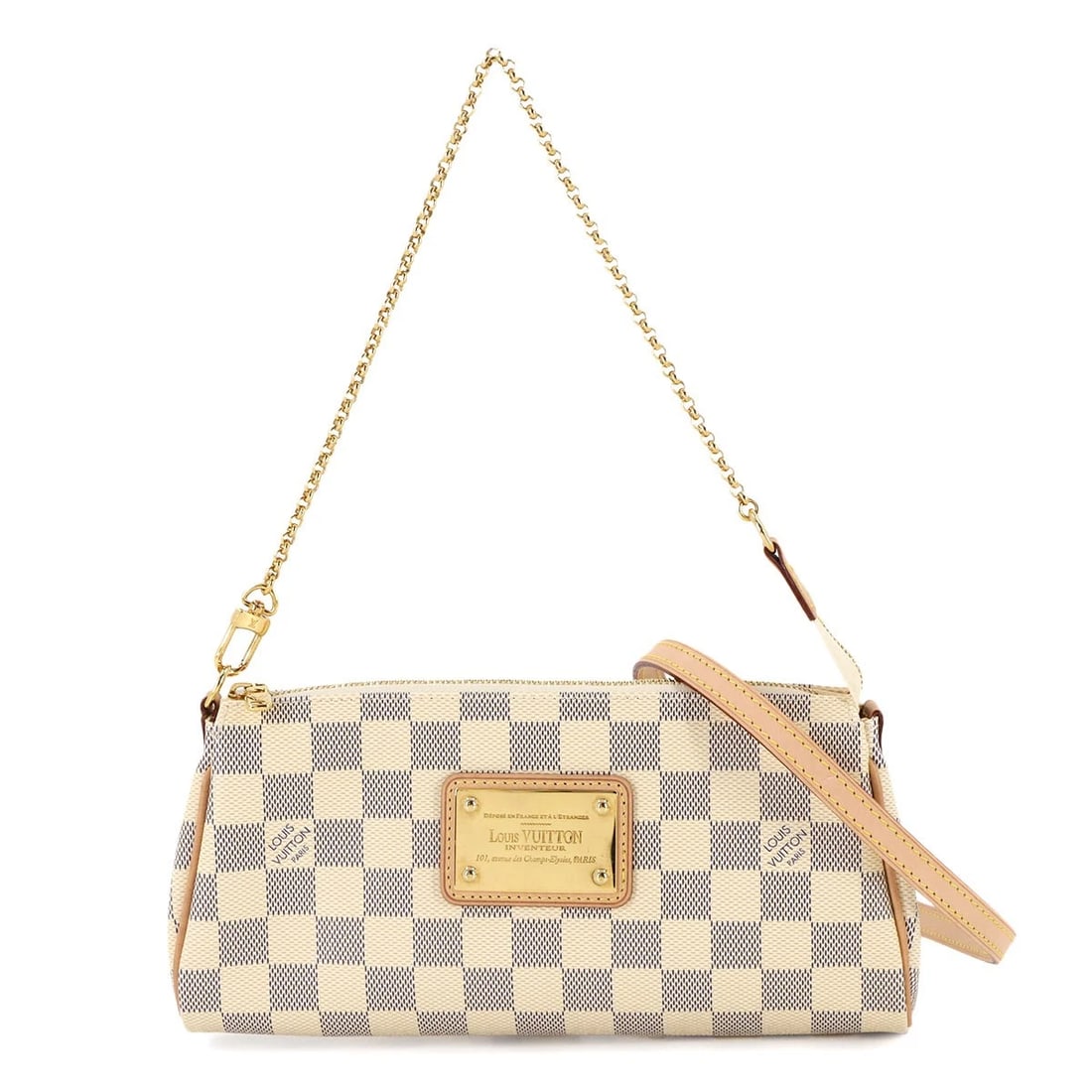 LOUIS VUITTON DAMIER AZUR EVA 2WAY HAND SHOULDER BAG: LOUIS VUITTON Damier Azur Eva 2way Hand Shoulder Bag Brand: LOUIS VUITTON Type: Shoulder bag / Hand bag Material: Damier Azur Canvas Color: Azur Size: W 9.84 inch, H 4.72 inch, D 1.57 inch Access