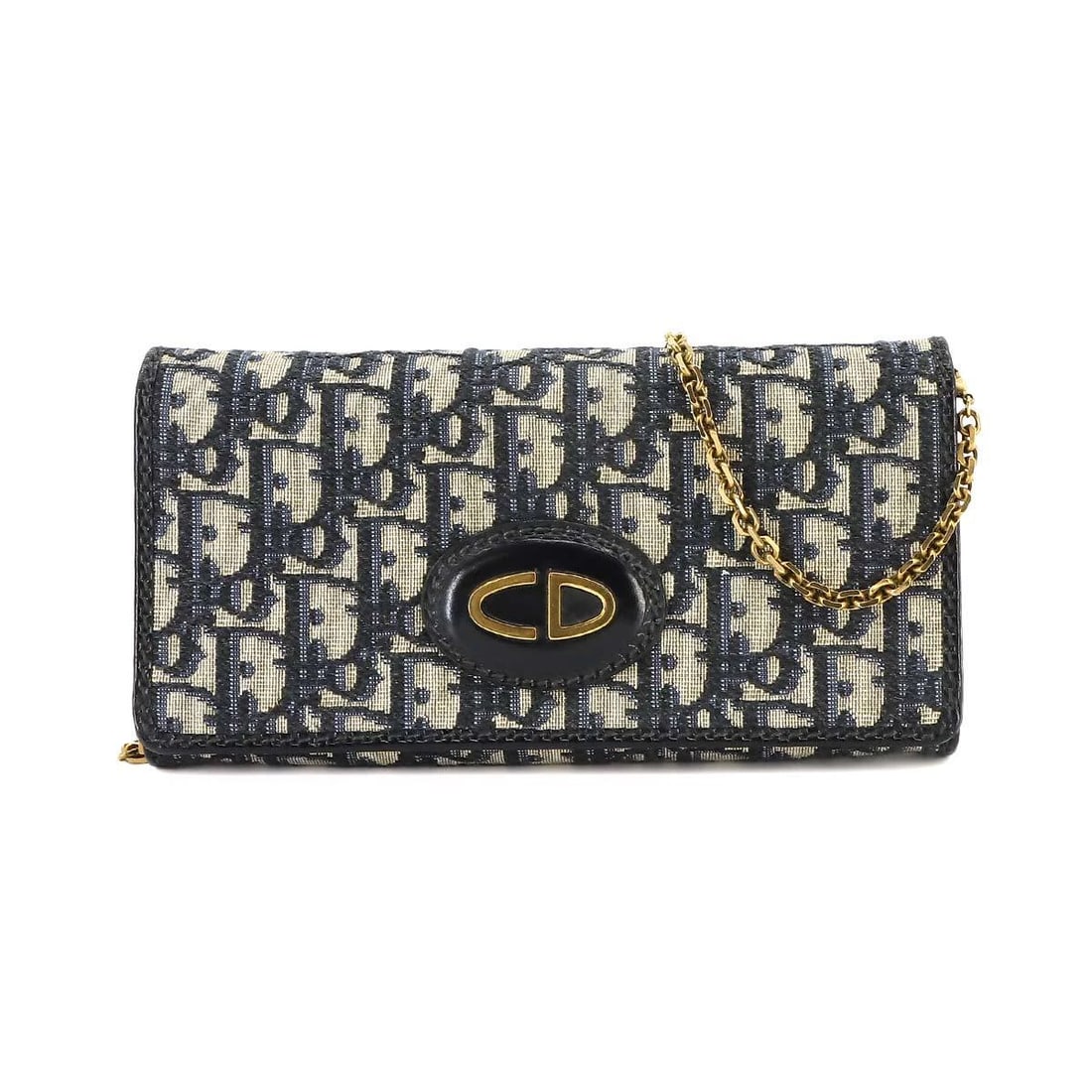 CHRISTIAN DIOR OBLIQUE CHAIN WALLET CANVAS LEATHER NAVY: Christian Dior Oblique Chain Wallet Canvas Leather Navy Brand: Christian Dior Type: Chain Wallet Material: Canvas , Leather Color: Navy Size: W 8.27 inch, H 4.33 inch, D 0.98 inch Accessories: No