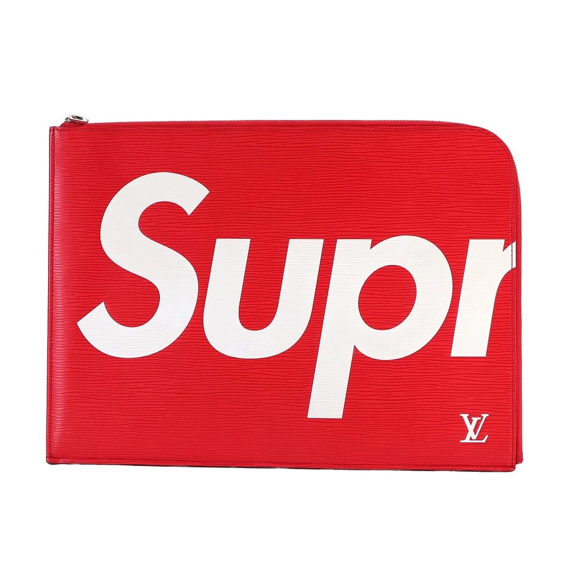 LOUIS VUITTON SUPREME EPI POCHETTE JOUR GM CLUTCH BAG: LOUIS VUITTON Supreme Epi Pochette Jour GM Clutch Bag Brand: LOUIS VUITTON Type: Clutch Bag Material: Epi Leather Color: Red , White Size: W 13.58 inch, H 9.65 inch, D 0.39 inch Accessories: None