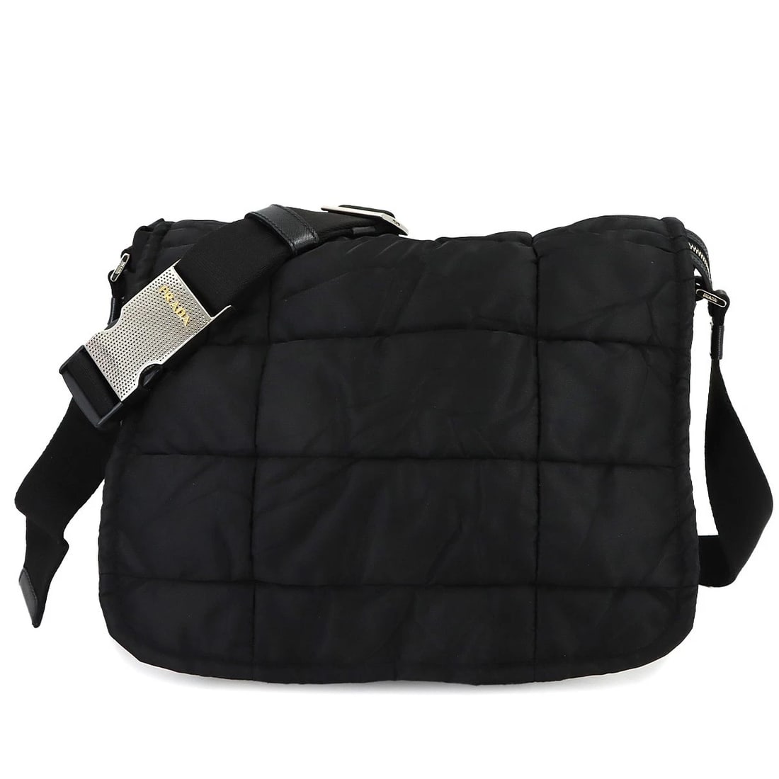 PRADA QUILTING SHOULDER BAG NYLON BLACK PURSE: PRADA Quilting Shoulder Bag Nylon Black Purse Brand: PRADA Type: Shoulder Bag Material: Nylon Color: Black Size: W 12.99 inch, H 11.02 inch, D 5.12 inch Accessories: None Accessories Notice: