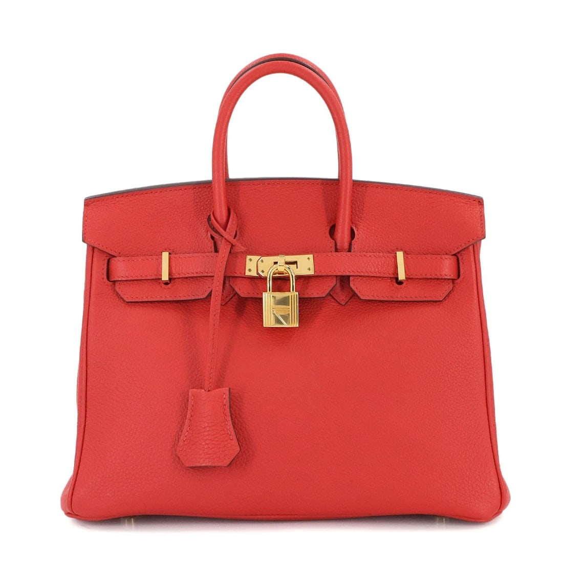 HERMES BIRKIN 25 TOGO LEATHER ROUGE DE COEUR HAND BAG: HERMES Birkin 25 Togo Leather Rouge de Coeur Hand Bag Brand: HERMES Type: Hand Bag Material: Veau Togo Color: Rouge de Coeur Size: W 9.84 inch, H 7.87 inch, D 5.51 inch Accessories: None A