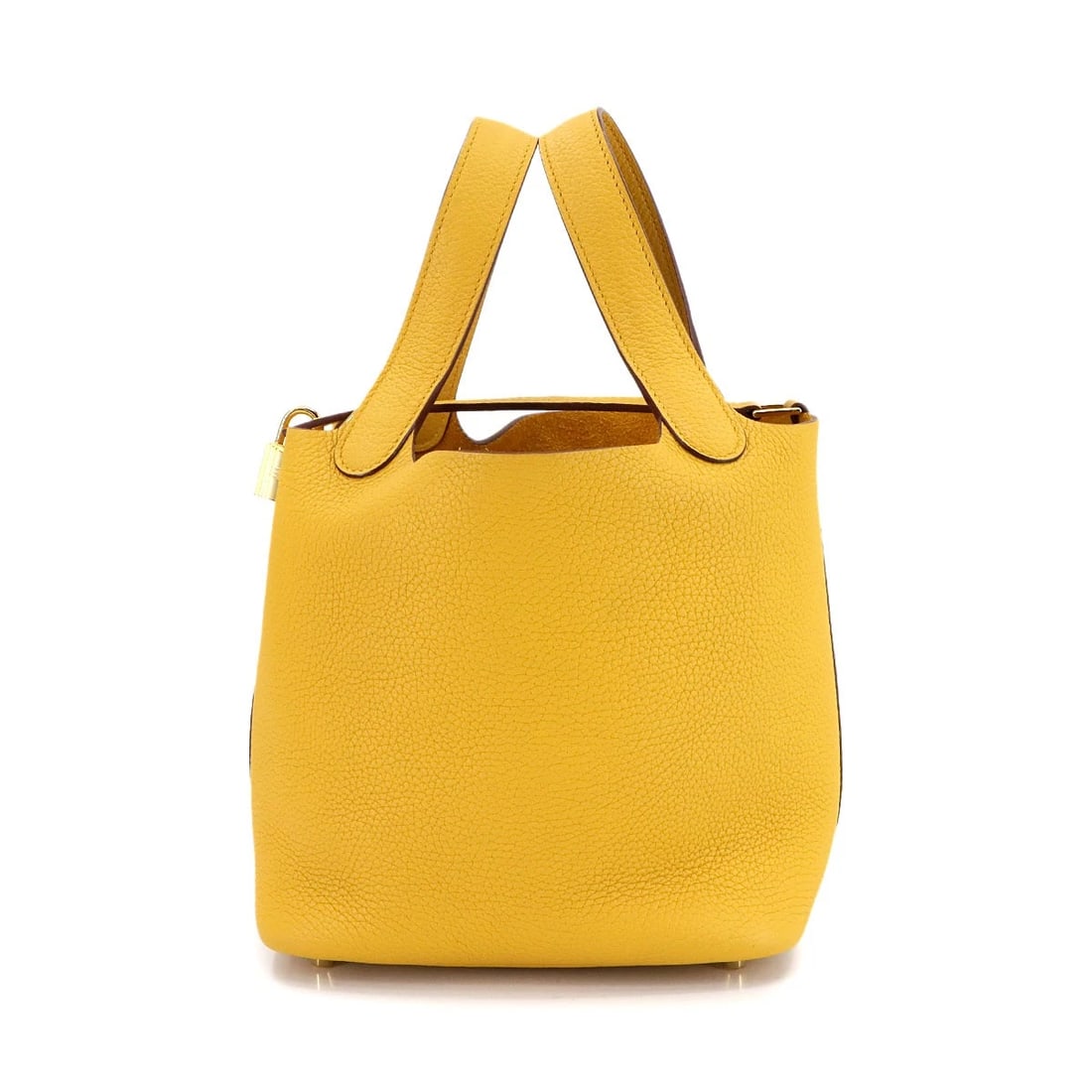 HERMES PICOTIN LOCK PM HAND BAG: HERMES Picotin Lock PM Hand Bag Brand: HERMES Type: Hand Bag Material: Taurillon Clemence Color: Jaune Ambre Size: W 7.28 inch, H 7.28 inch, D 5.31 inch Accessories: None Accessories Notic
