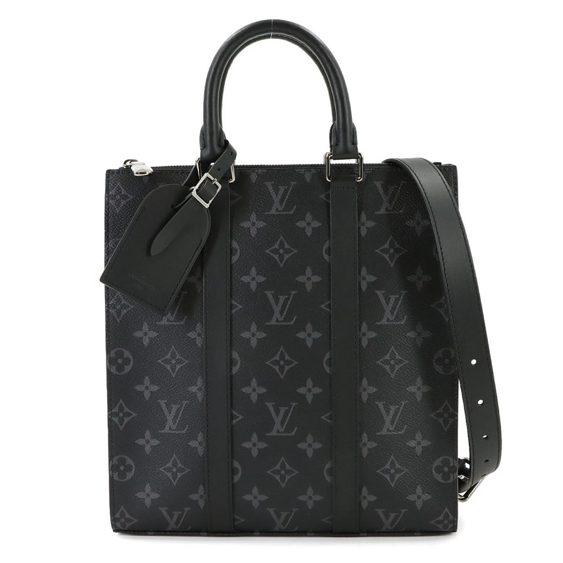 LOUIS VUITTON MONOGRAM ECLIPSE SAC PLAT CROSS 2WAY TOTE BAG: LOUIS VUITTON Monogram Eclipse Sac Plat Cross 2way Tote Bag Brand: LOUIS VUITTON Type: Tote Bag / Shoulder Bag Material: Monogram Eclipse Canvas Color: Monogram Eclipse Size: W 10.24 inch, H 10.83