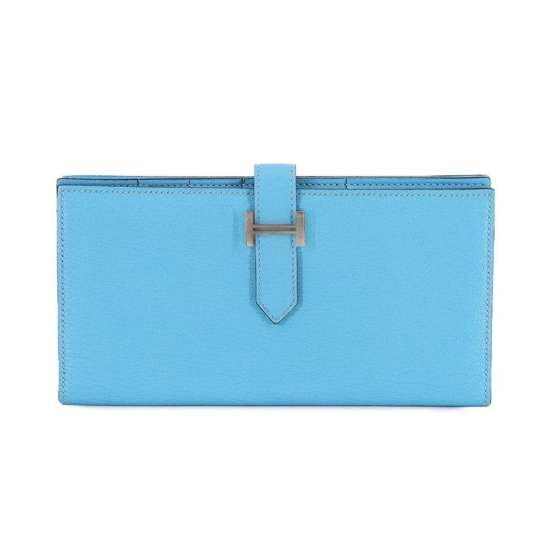 HERMES BEARN SOUFFLE LONG WALLET CHEVRE CELESTE PURSE: HERMES Bearn Souffle Long Wallet Chevre Celeste Purse Brand: HERMES Type: Long Wallet Material: Chevre Color: Celeste Size: W 6.89 inch, H 3.54 inch, D 0.59 inch Accessories: None Accessories