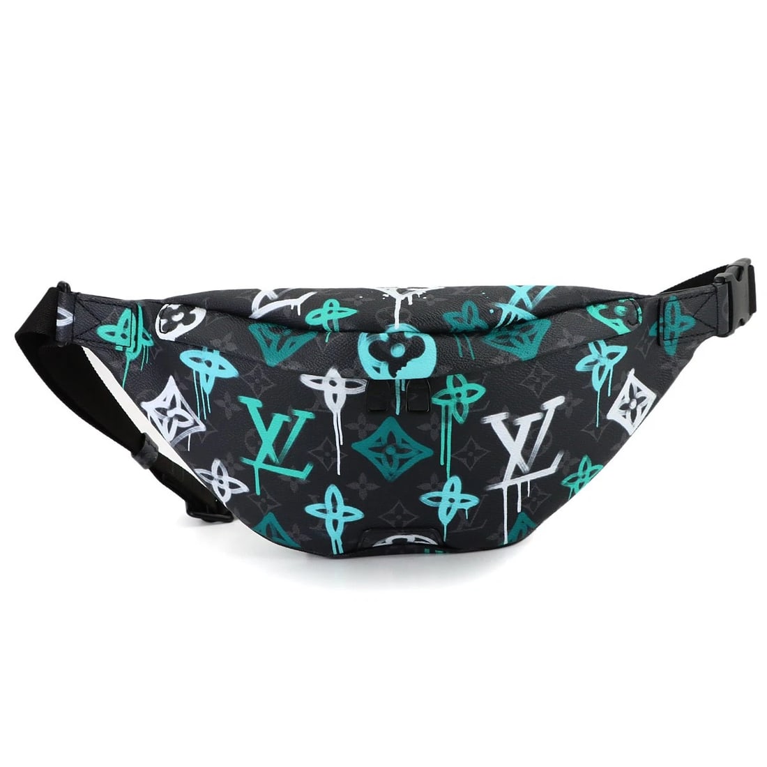 LOUIS VUITTON LV GRAFFITI DISCOVERY BUMBAG: LOUIS VUITTON LV Graffiti Discovery Bumbag Brand: LOUIS VUITTON Type: Crossbody Bag Material: Monogram Eclipse Canvas Color: Monogram Eclipse , Green Size: W 12.20 inch, H 6.30 inch, D 2.95