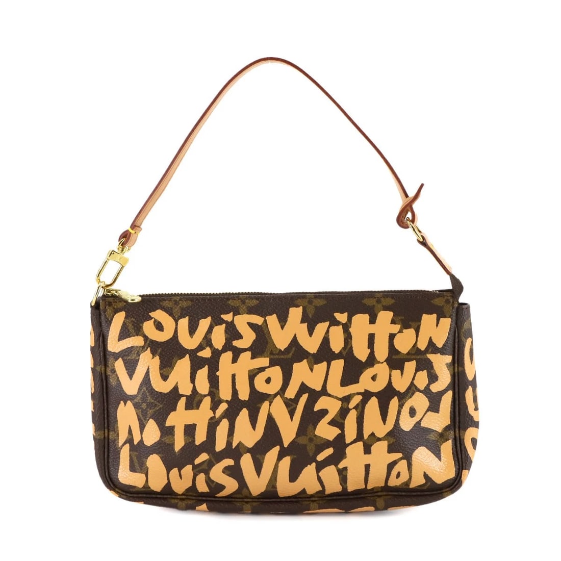LOUIS VUITTON MONOGRAM GRAFFITI POCHETTE ACCESSOIRES POUCH: LOUIS VUITTON Monogram Graffiti Pochette Accessoires Pouch Brand: LOUIS VUITTON Type: Hand Bag Material: Monogram Graffiti Canvas Color: Peach Size: W 8.27 inch, H 5.12 inch, D 1.18 inch 