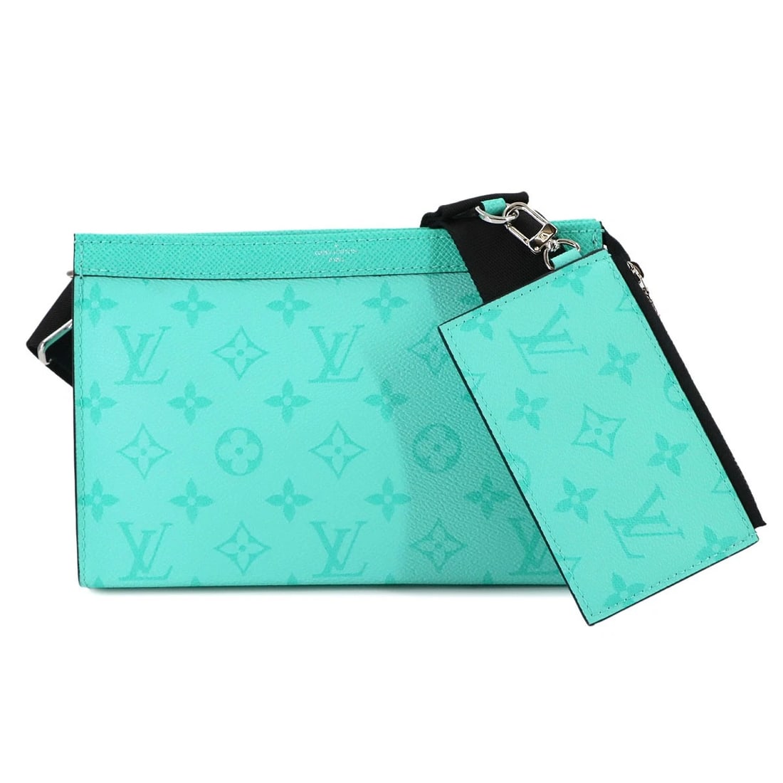 LOUIS VUITTON TAIGARAMA GASTON WEARABLE WALLET SHOULDER: LOUIS VUITTON Taigarama Gaston Wearable Wallet Shoulder Brand: LOUIS VUITTON Type: Shoulder Bag Material: Taiga Leather , Monogram Canvas Color: Miami Green Size: W 8.66 inch, H 5.71 inch, D 1.97