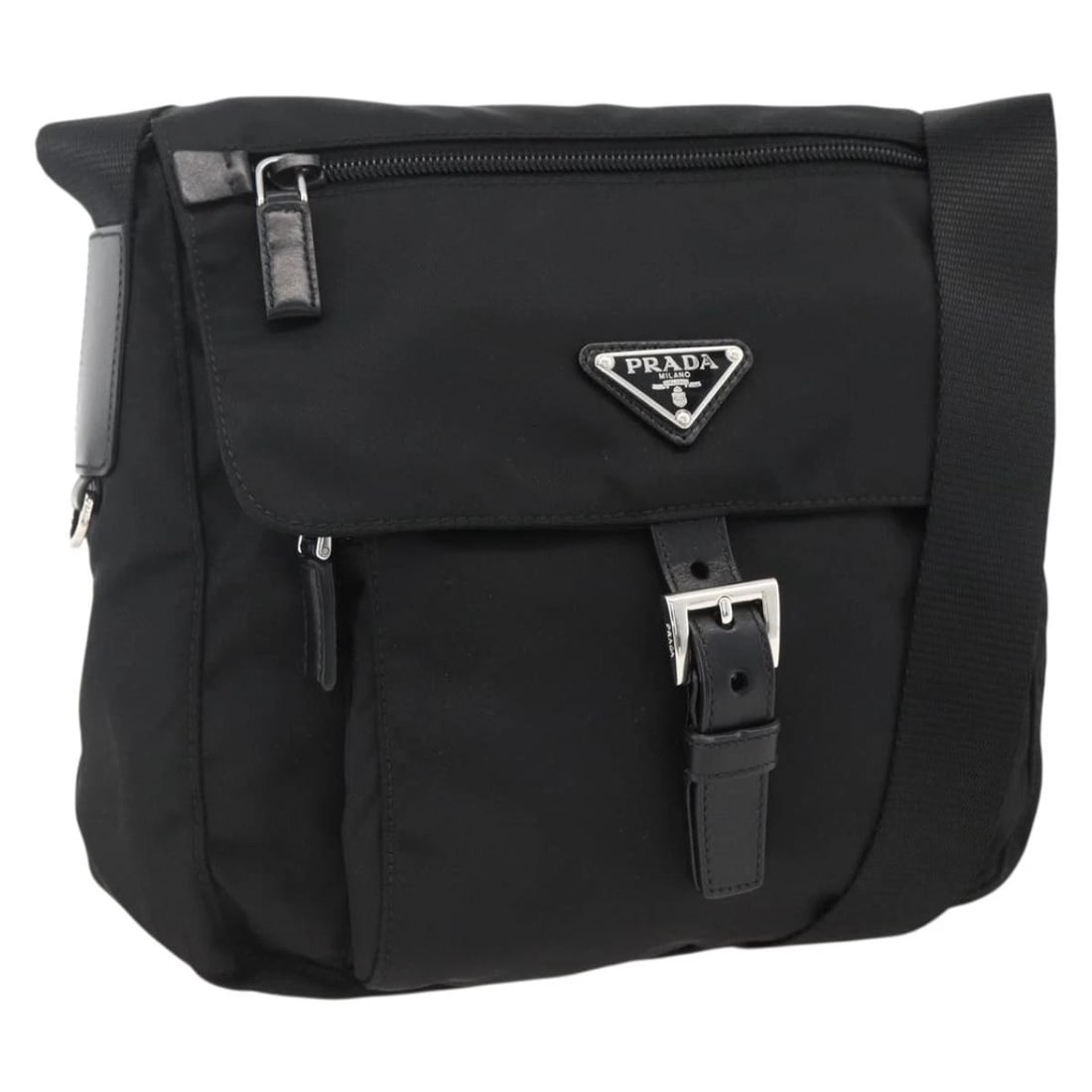 PRADA SHOULDER BAG NYLON BLACK SILVER: PRADA Shoulder Bag Nylon Black Silver Brand: PRADA Type: Shoulder Bag Material: Nylon Color: Black/Silver Size: W9.1 x H8.3 x D3.5inch(Approx) Shoulder Drop:13.8 - 21.7inch(Approx) Accessories: N