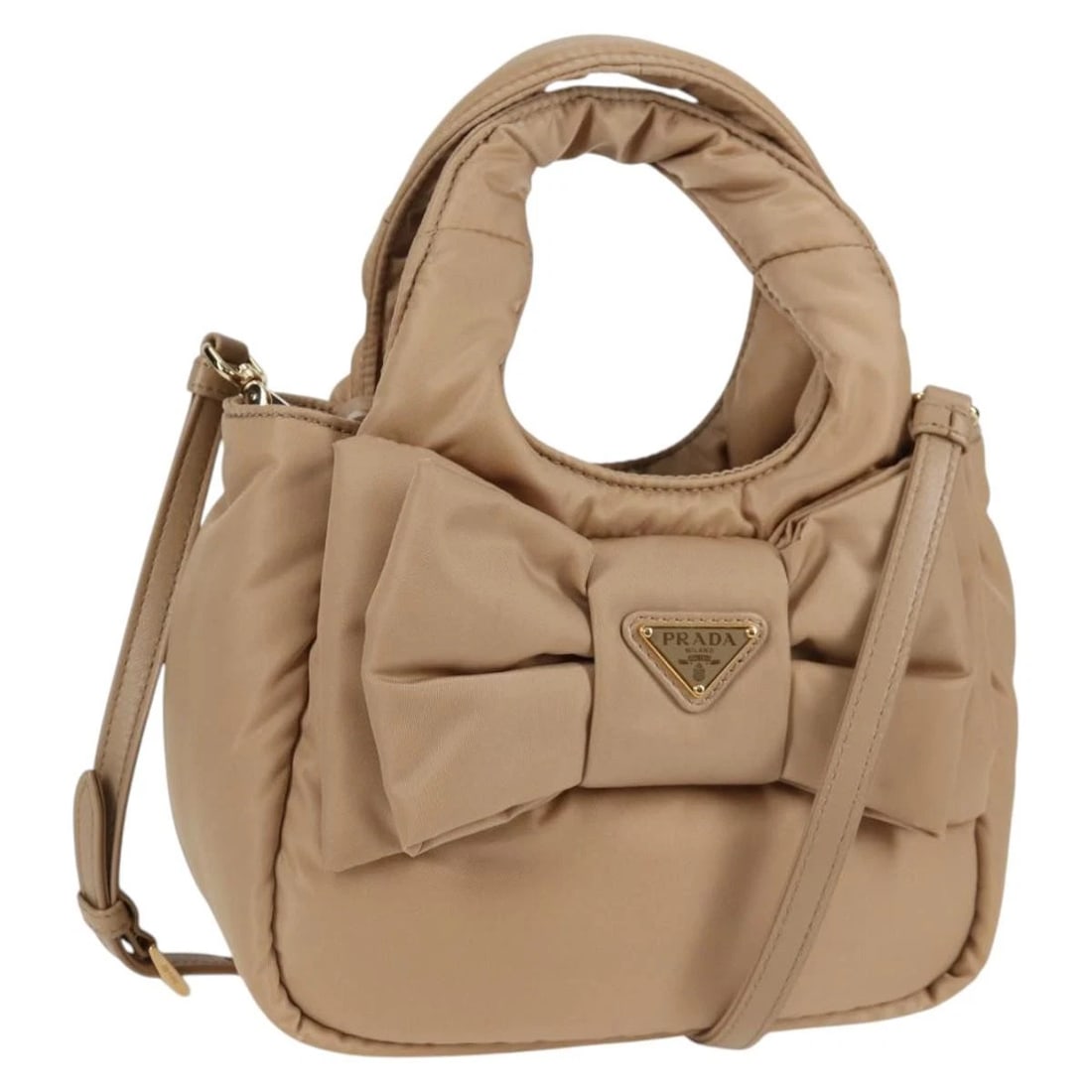 PRADA HAND BAG NYLON 2WAY BEIGE GOLD (1 of 10)