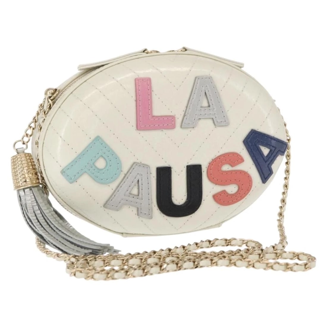 CHANEL CHAIN V STITCH LA PAUZA SHOULDER BAG LEATHER: CHANEL Chain V Stitch La Pauza Shoulder Bag Leather Brand: CHANEL Type: Shoulder Bag Material: Leather Color: White/Gold Size: W7.1 x H5.5 x D2.4inch(Approx) Shoulder Drop:20.5inch(Approx) Access