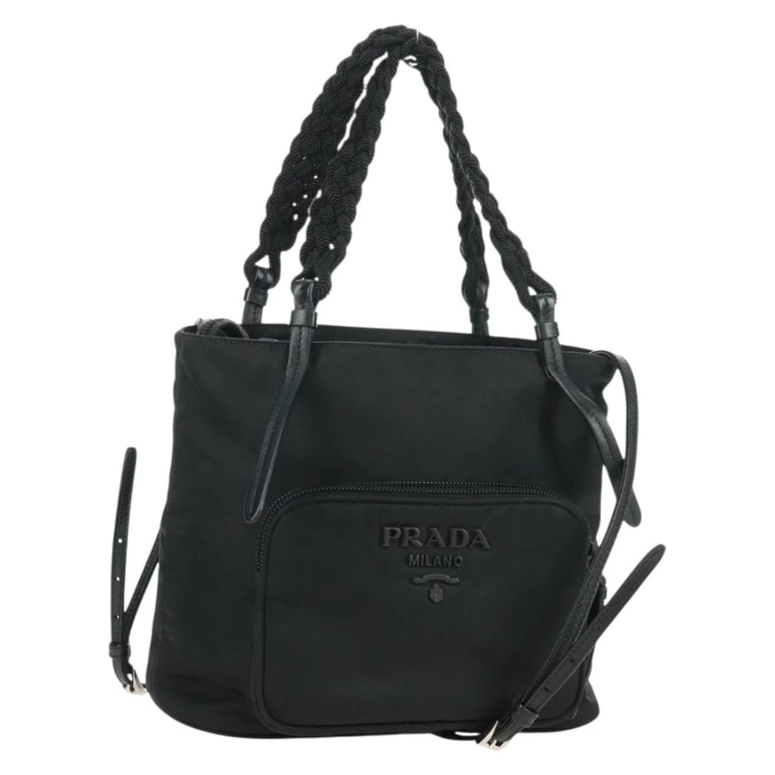 PRADA HAND BAG NYLON 2WAY BLACK SILVER (1 of 8)