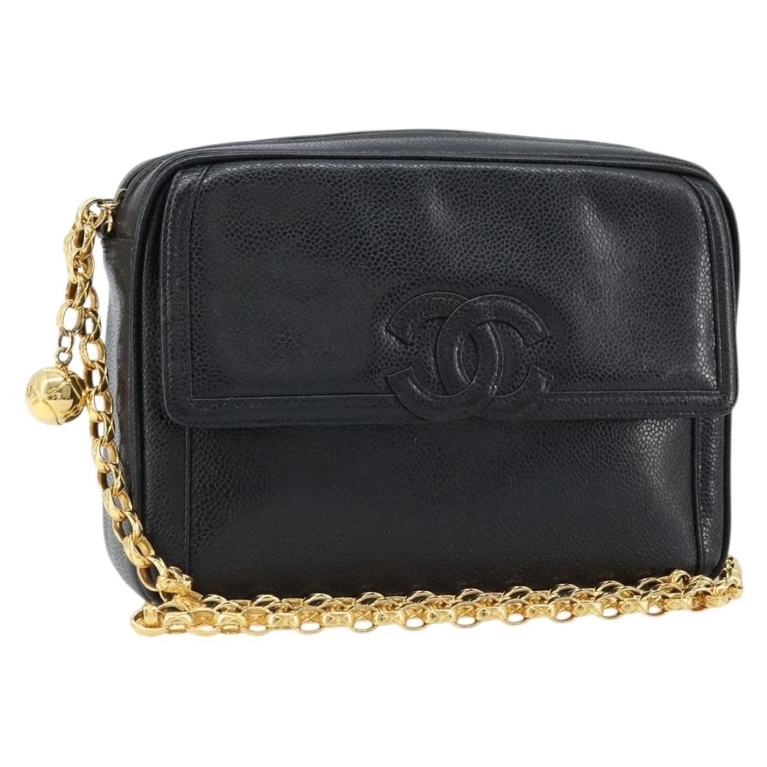 CHANEL CHAIN SHOULDER BAG GRAINED CALF SKIN BLACK: CHANEL Chain Shoulder Bag Grained Calf Skin Black Brand: CHANEL Type: Shoulder Bag Material: Caviar Skin Color: Black/Gold Size: W9.1 x H6.3 x D2.4inch(Approx) Shoulder Drop:20.9inch(Approx) Acce