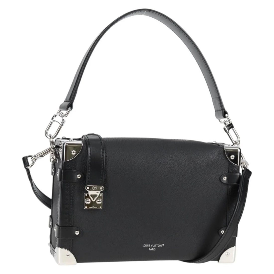 LOUIS VUITTON SIDE TRUNK MM SHOULDER BAG LEATHER BLACK: LOUIS VUITTON Side Trunk MM Shoulder Bag Leather Black Brand: LOUIS VUITTON Type: Shoulder Bag Material: Leather Color: Black Size: W9.4 x H5.5 x D3.1inch(Approx) Accessories: None Accesso
