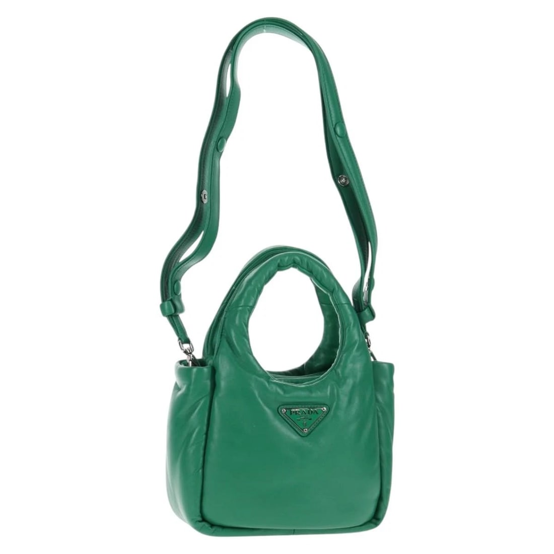 PRADA HAND BAG LEATHER 2WAY GREEN SILVER (1 of 8)