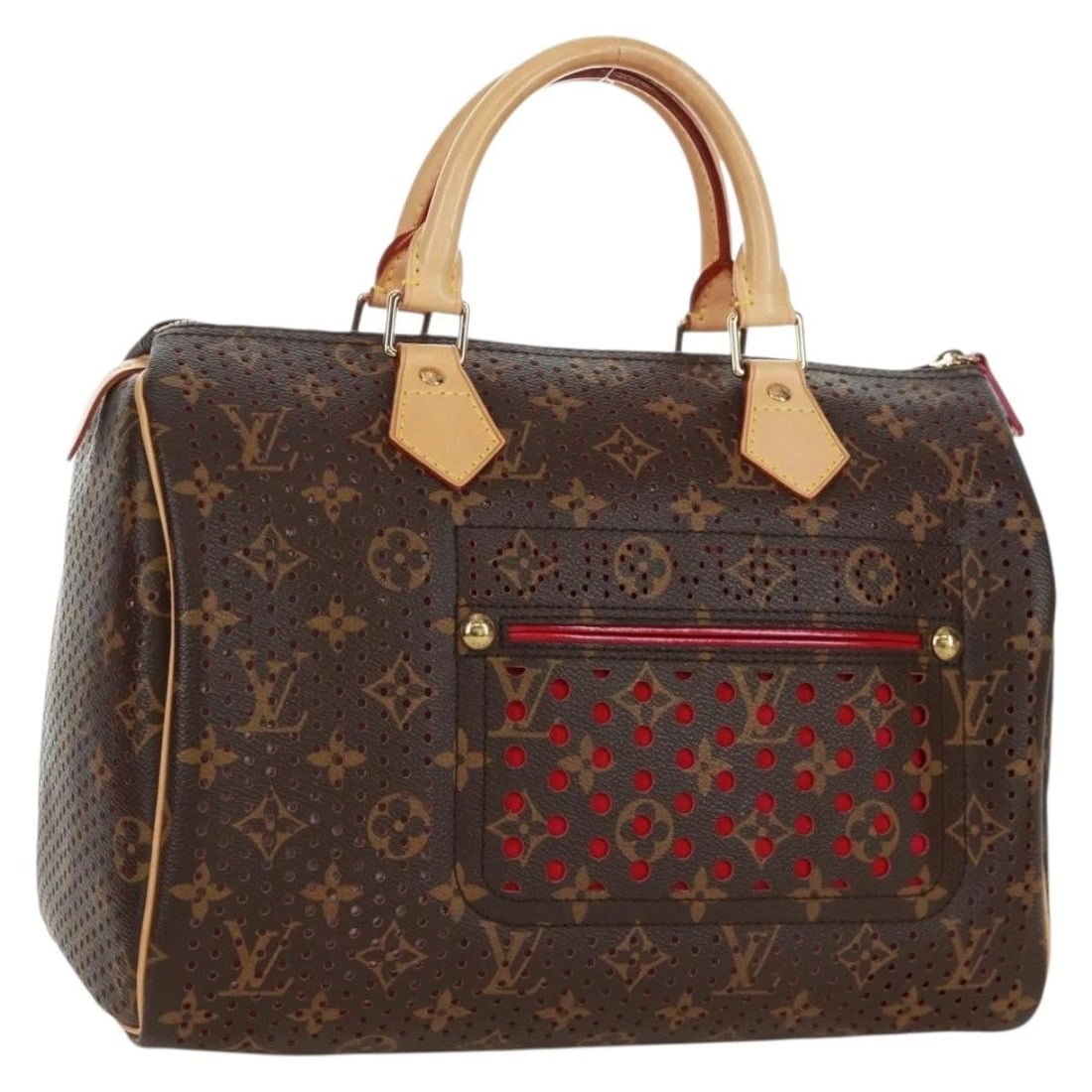 LOUIS VUITTON MONOGRAM PERFO SPEEDY 30 HAND BAG: LOUIS VUITTON Monogram Perfo Speedy 30 Hand Bag Brand: LOUIS VUITTON Type: Hand Bag Material: Monogram Canvas Color: Monogram/Fuchsia Size: W11.8 x H8.5 x D7.1inch(Approx) Accessories: None