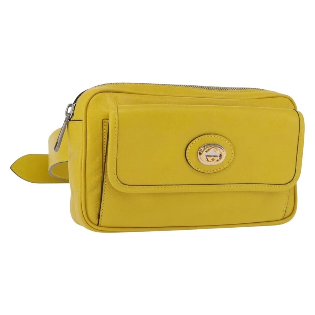 GUCCI WAIST BAG LEATHER YELLOW SILVER: GUCCI Waist bag Leather Yellow Silver Brand: GUCCI Type: Waist bag Material: Leather Color: Yellow/Silver Size: W9.1 x H5.1 x D1.6inch(Approx) Shoulder:30.3 - 36.6inch(Approx) Accessories: None