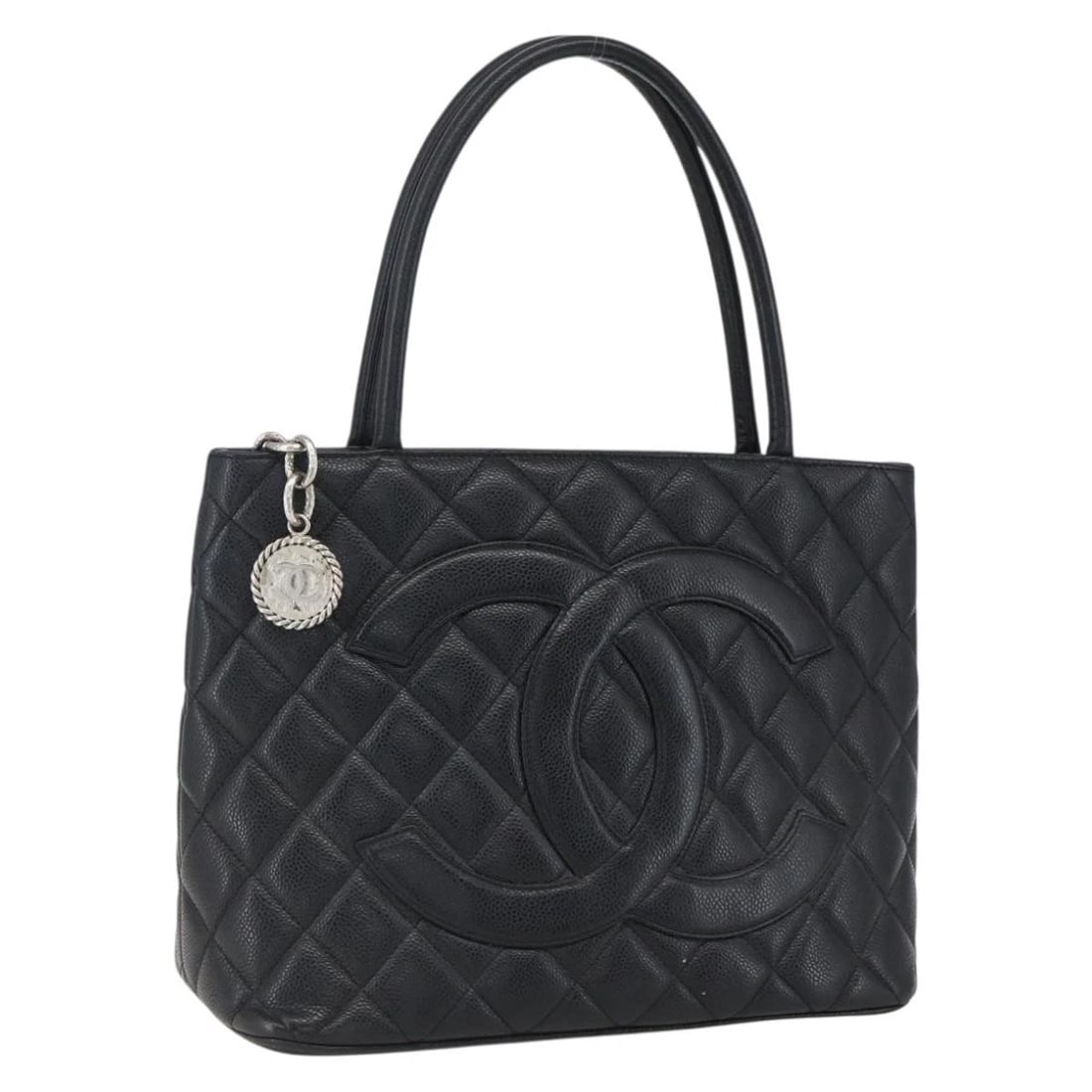 CHANEL MATELASSE REPRINT TOTE BAG GRAINED CALF SKIN: CHANEL Matelasse Reprint Tote Bag Grained Calf Skin Brand: CHANEL Type: Tote Bag Material: Caviar Skin Color: Black/Silver Size: W11.8 x H9.4 x D5.9inch(Approx) Handle Drop:6.7inch(Approx) Access