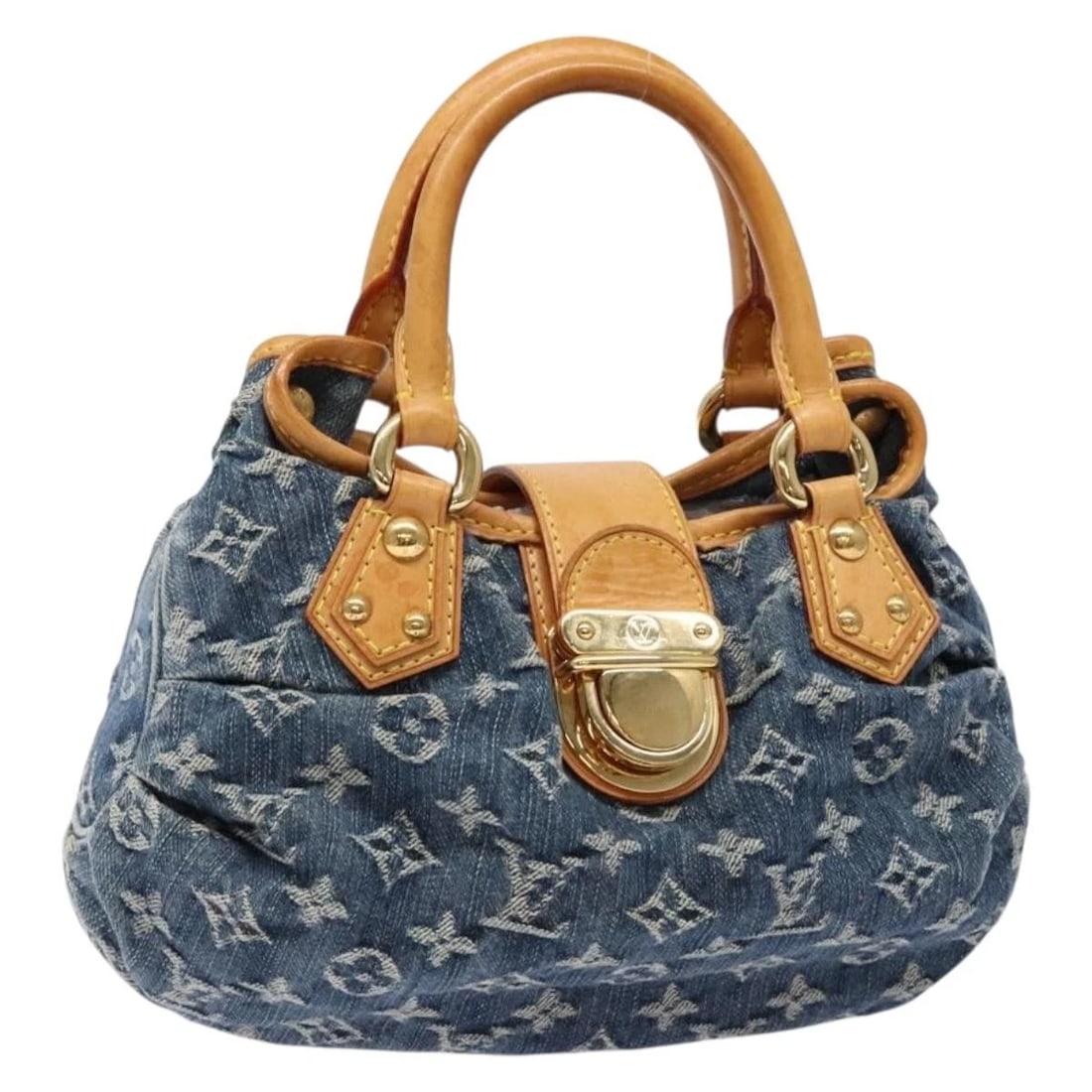 LOUIS VUITTON MONOGRAM DENIM PREITY HAND BAG: LOUIS VUITTON Monogram Denim Preity Hand Bag Brand: LOUIS VUITTON Type: Hand Bag Material: Monogram Denim Canvas Color: Blue Size: W10.4 x H6.3 x D3.9inch(Approx) Accessories: None Accesso