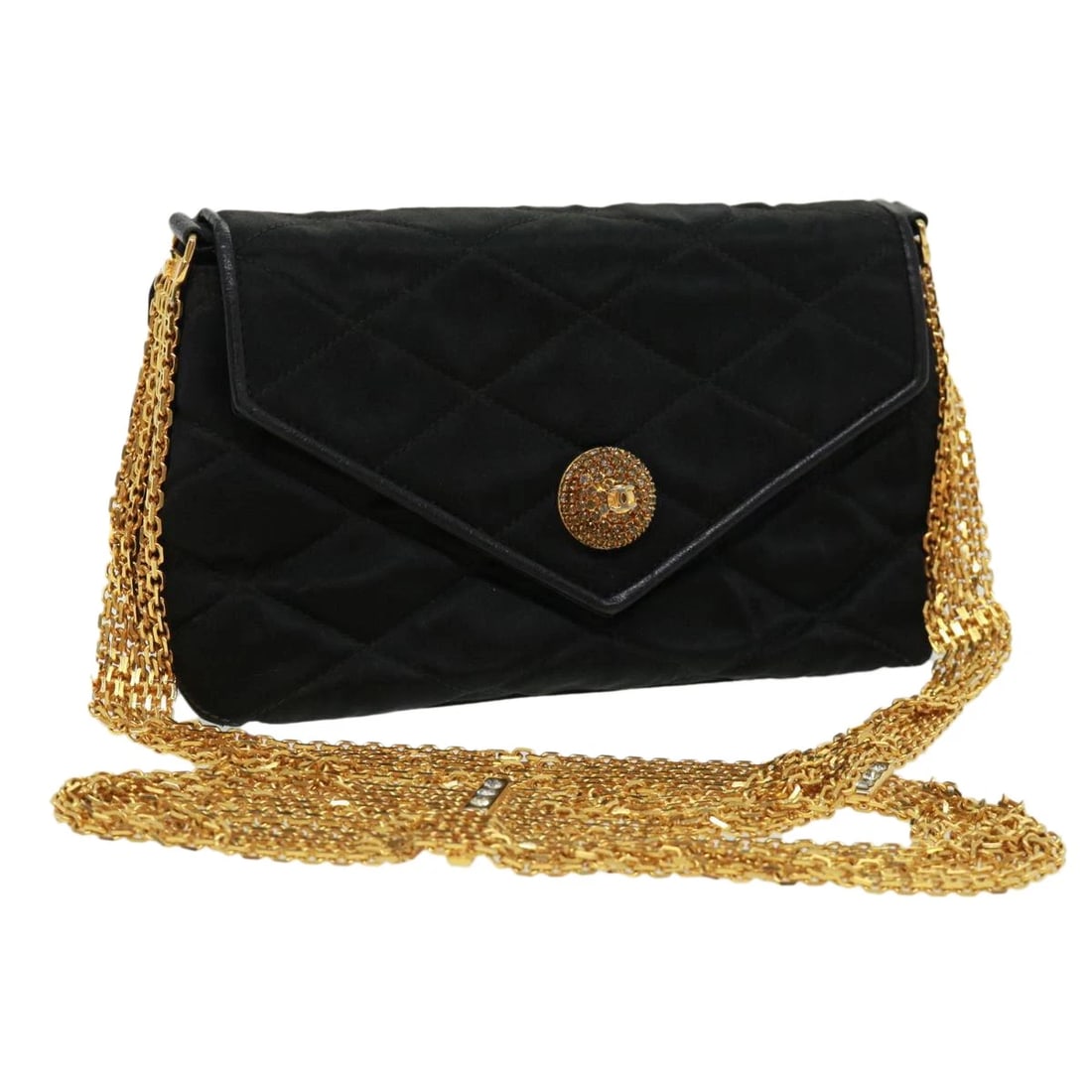 CHANEL MATELASSE CHAIN STONE SHOULDER BAG: CHANEL Matelasse Chain stone Shoulder Bag Brand: CHANEL Type: Shoulder Bag Material: Nylon Color: Black Size: W7.1 x H4.3 x D2.8inch(Approx) Shoulder Drop:17.3inch(Approx) Accessories: None