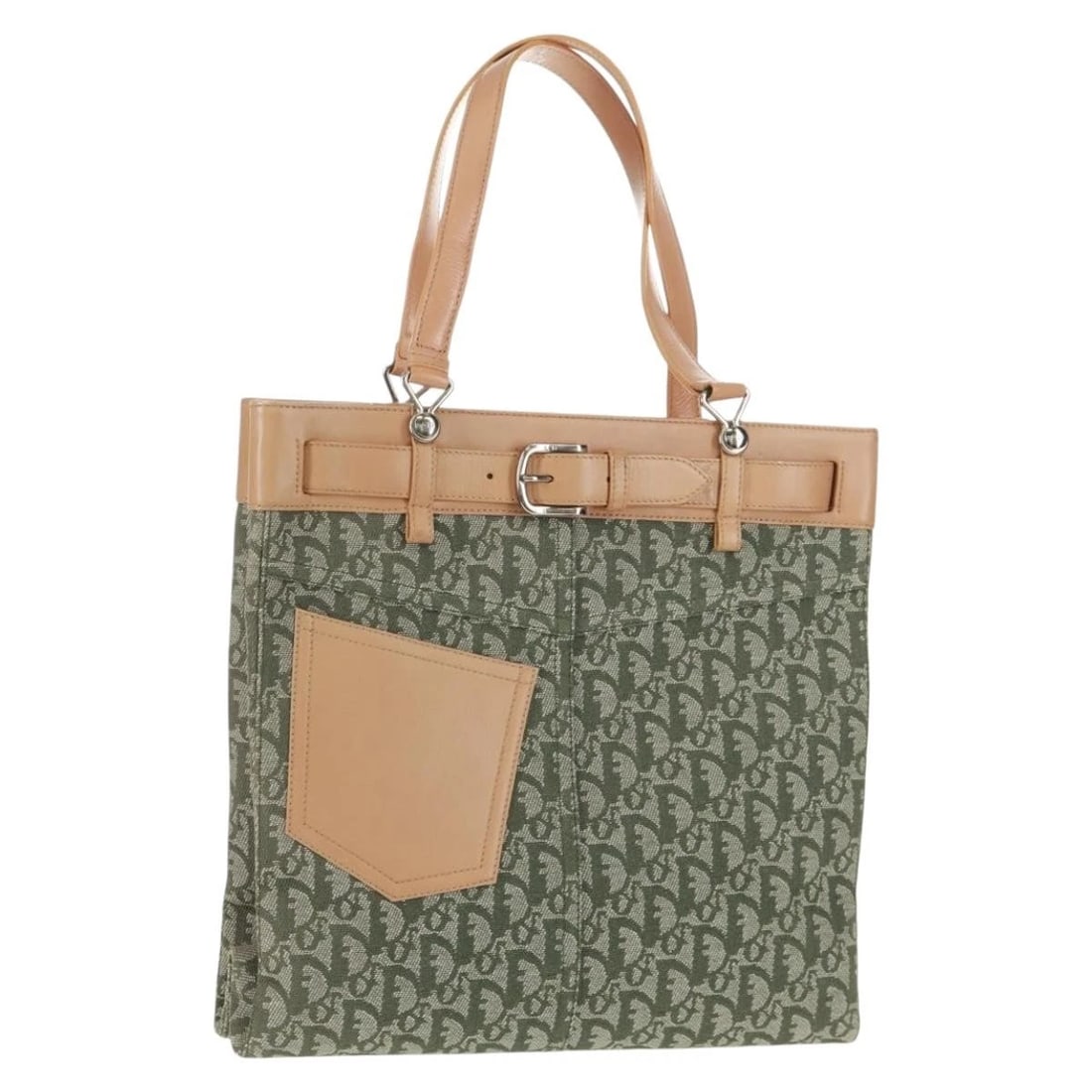 CHRISTIAN DIOR TROTTER CANVAS TOTE BAG: Christian Dior Trotter Canvas Tote Bag Brand: Christian Dior Type: Tote Bag Material: Trotter Canvas Color: Green/Silver Size: W12.6 x H12.6 x D3.5inch(Approx) Handle Drop:9.1inch(Approx) Accesso
