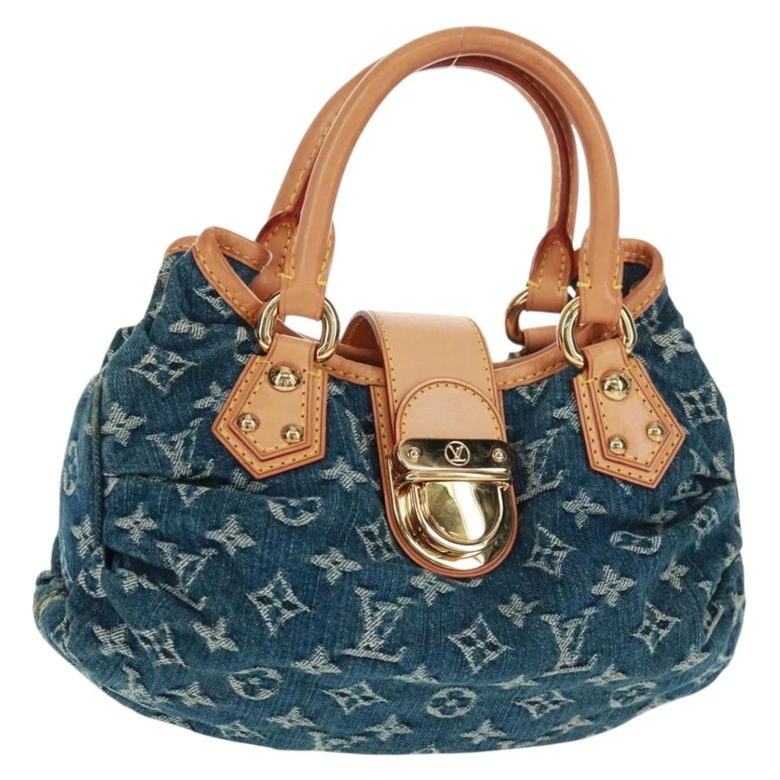 LOUIS VUITTON MONOGRAM DENIM PREITY HAND BAG: LOUIS VUITTON Monogram Denim Preity Hand Bag Brand: LOUIS VUITTON Type: Hand Bag Material: Monogram Denim Canvas Color: Blue Size: W10.4 x H6.3 x D3.9inch(Approx) Accessories: None Accesso