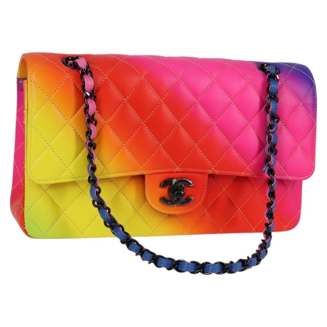 CHANEL MATELASSE 25 CHAIN SHOULDER BAG: CHANEL Matelasse 25 Chain Shoulder Bag Brand: CHANEL Type: Shoulder Bag Material: Lamb Skin Color: Rainbow Size: W9.8 x H5.5 x D2.6inch(Approx) Shoulder Drop:9.8 - 16.5inch(Approx) Accessories: N