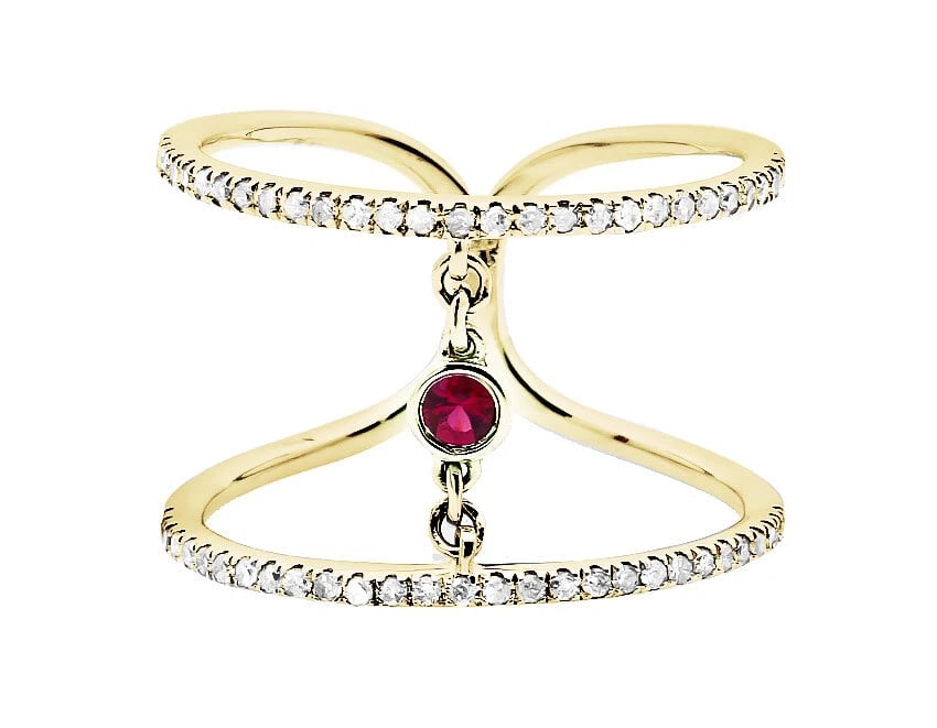14K YELLOW GOLD STACK ORBIT STRAND RUBY RING - 3