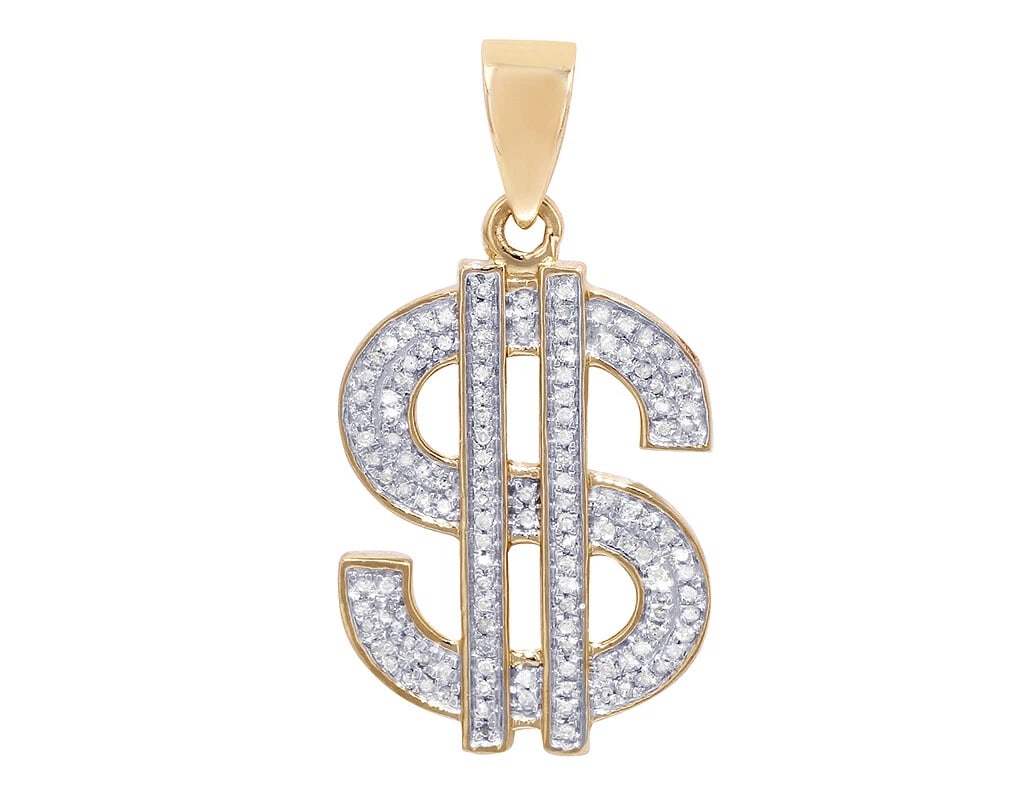 DOLLAR SIGN DIAMOND PENDANT 10K YELLOW GOLD (1 of 3)