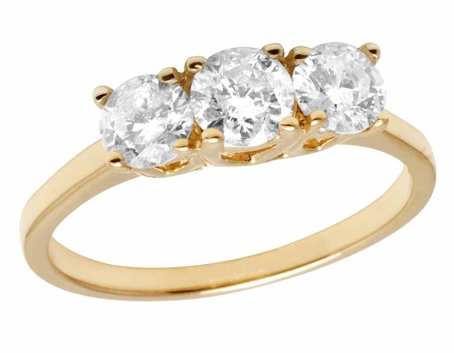 14K YELLOW GOLD 3 STONE GENUINE DIAMOND RING: 14K Yellow Gold 3 Stone Genuine Diamond Ring Brand: None Type: Ring Material: 14K Yellow Gold, Main Stone/Creation Natural Color: Yellow Size: 7 US Accessories: None Accessories Notice: Wh