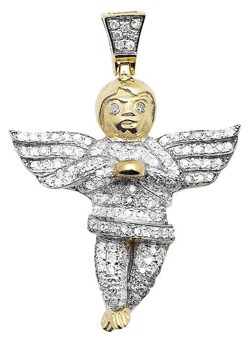 10K YELLOW GOLD ROUND PAVE DIAMOND MINI ANGEL CHERUB PENDANT (1 of 2)