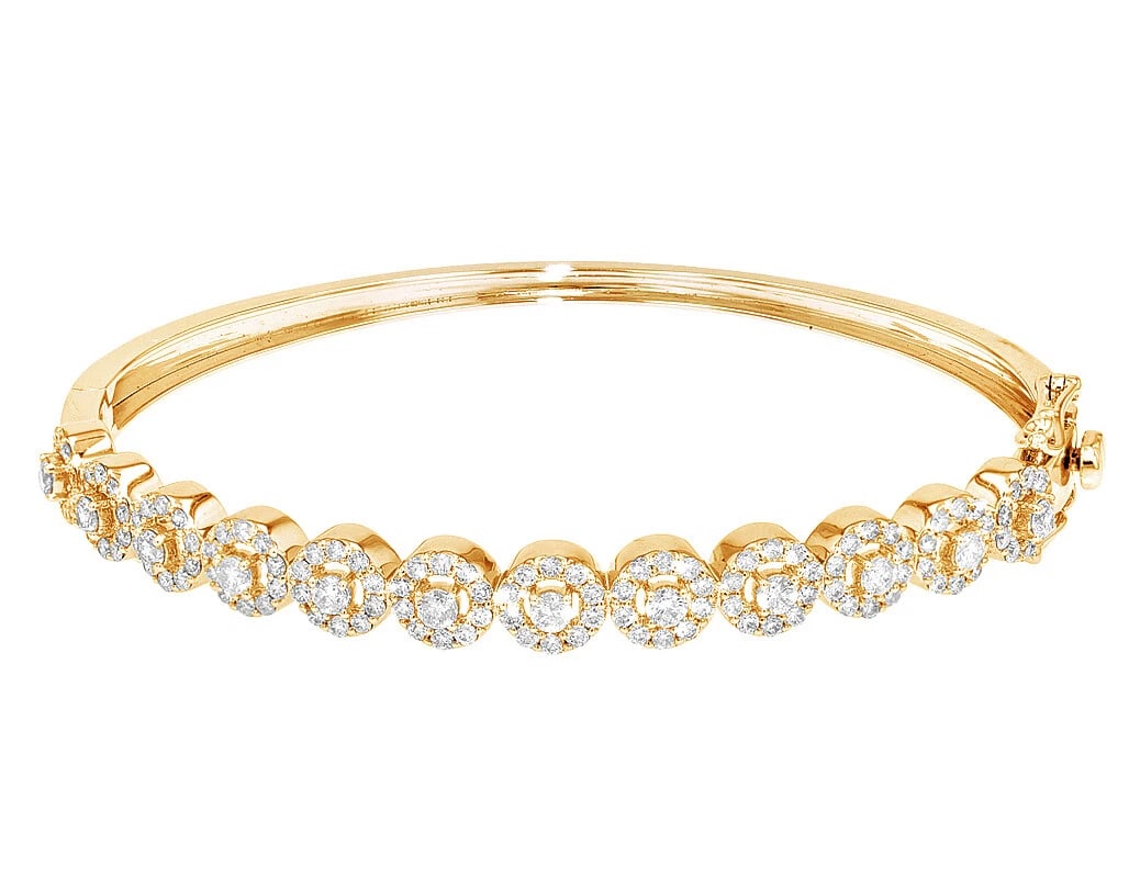 WOMEN'S HALO BANGLE REAL DIAMOND BRACELET 10K YELLOW GOLD (1 of 4)