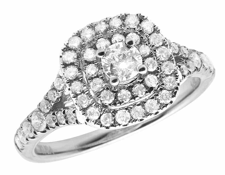 LADIES 14K WHITE GOLD GENUINE DIAMOND SQUARE CLUSTER RING (1 of 4)