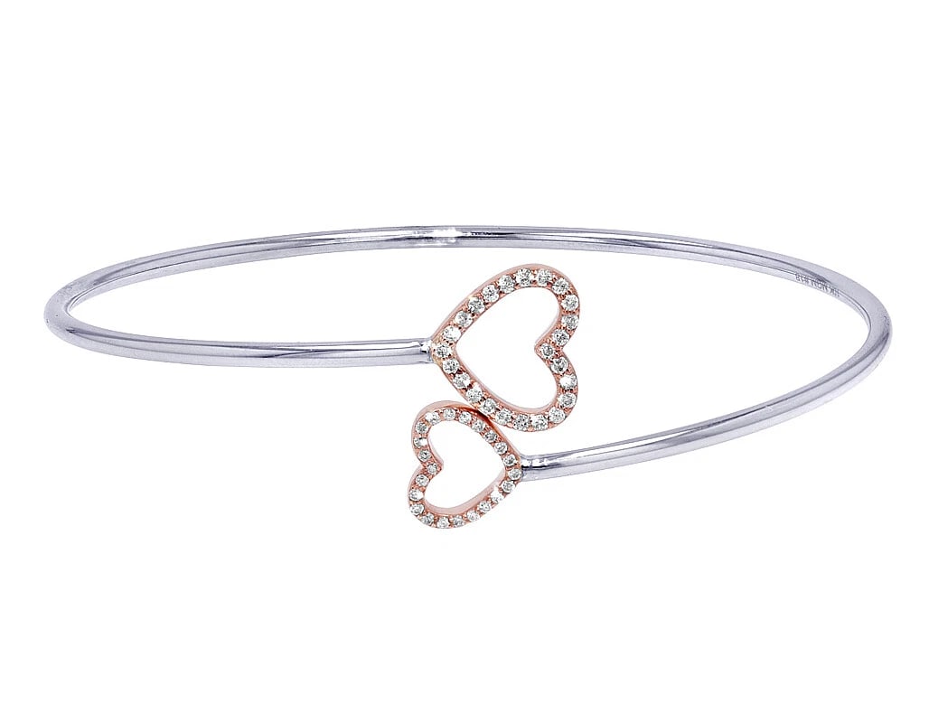 HEARTS REAL DIAMOND FLEX BANGLE BRACELET 10K WHITE-ROSE GOLD (1 of 3)
