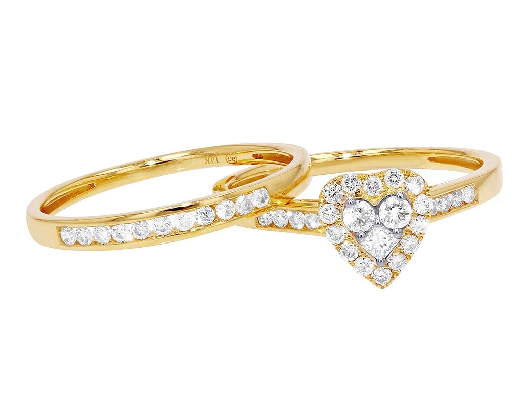 LADIES REAL DIAMOND HEART CLUSTER RING BRIDAL SET (1 of 6)