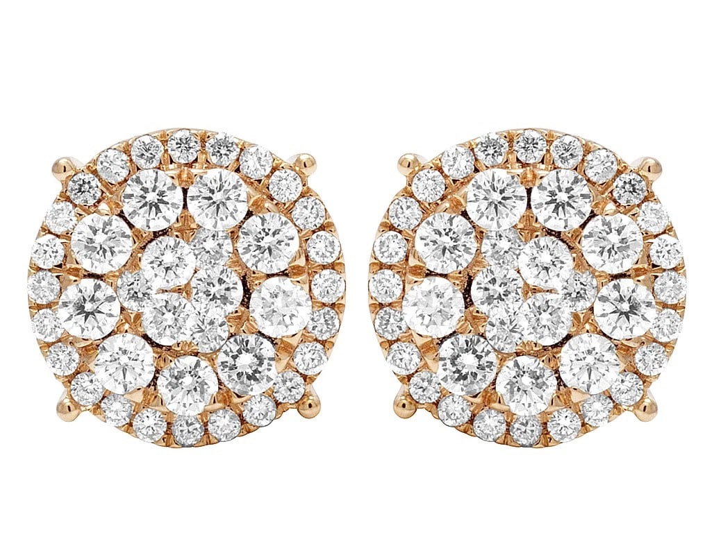 MEN'S LADIES 14K ROSE GOLD REAL DIAMOND FLOWER STUDS EARRINGS (1 of 4)