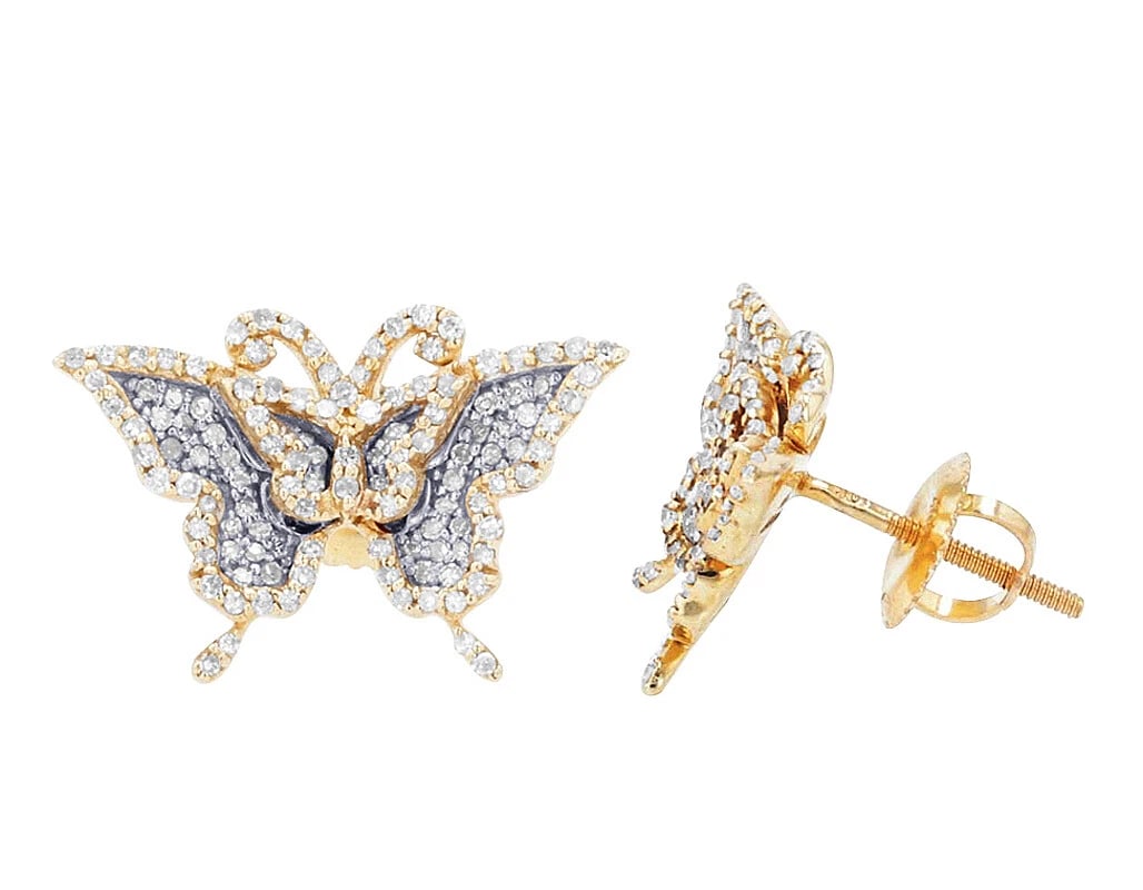 2 LAYER REAL DIAMOND BUTTERFLY STUD EARRINGS 10K YELLOW GOLD: 2 Layer Real Diamond Butterfly Stud Earrings 10K Yellow Gold Brand: None Type: Earrings Material: 10K Yellow Gold, Main Stone/Creation Natural Color: Gold Size: Dimension(s) L 13.5mm , W 11mm Acc