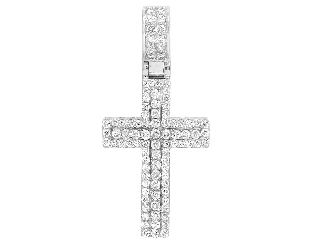 MENS LATIN CROSS PENDANT REAL DIAMOND 10K WHITE GOLD (1 of 3)