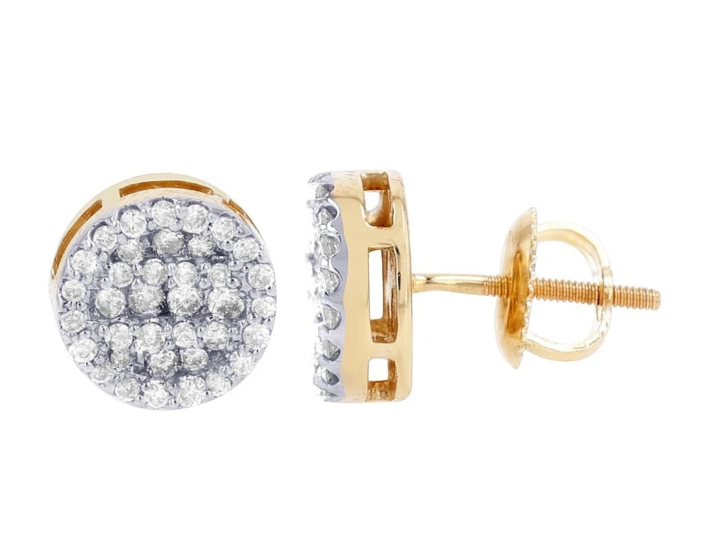 ROUND CLUSTER REAL DIAMOND STUD EARRINGS 10K YELLOW-WHITE GOLD: Round Cluster Real Diamond Stud Earrings 10K Yellow-White Gold Brand: None Type: Earrings Material: 10K Yellow-White Gold, Main Stone/Creation Natural Color: Gold Size: Dimension(s) L 13.5mm , W 9