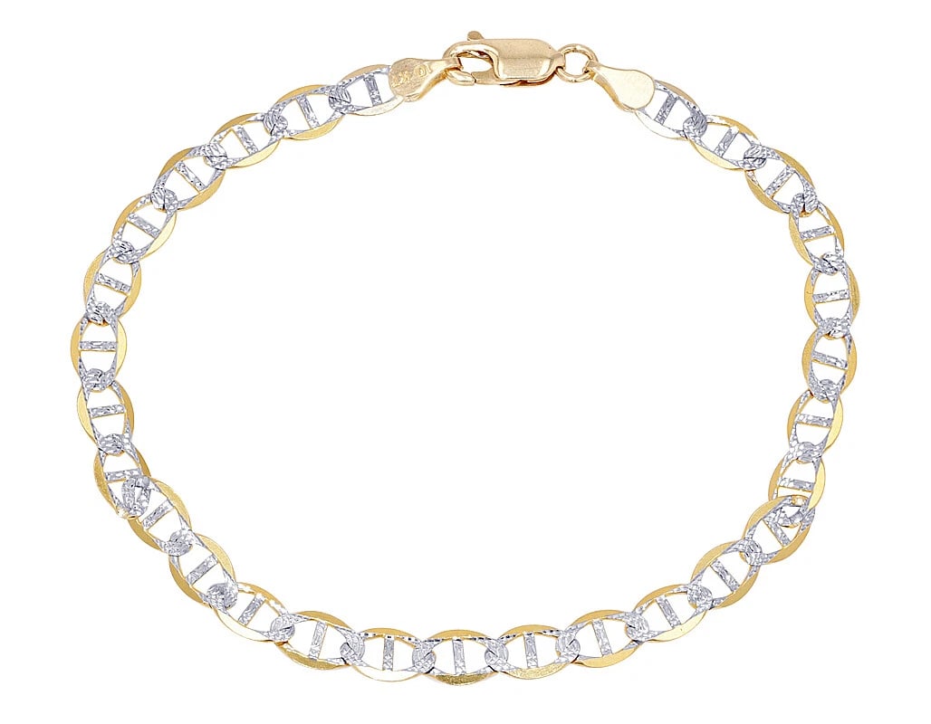 10K YELLOW GOLD SOLID FLAT DIAMOND CUT MARINER LINK STYLE BRACELET: 10K Yellow Gold Solid Flat Diamond Cut Mariner Link Style Bracelet Brand: None Type: Bracelet Material: 10K Yellow Gold, Color: Yellow Size: Dimension(s) W 5mm , L 7" Accessories: None Acc