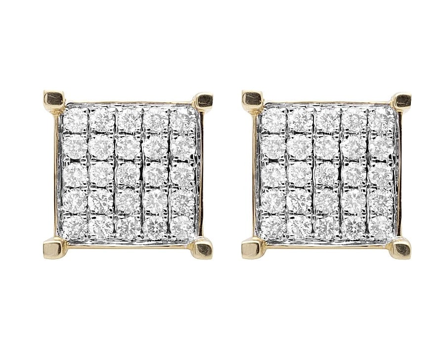 LADIES 10K YELLOW GOLD REAL DIAMOND SQUARE EARRING STUDS: Ladies 10K Yellow Gold Real Diamond Square Earring Studs Brand: None Type: Earrings Material: 10K Yellow Gold, Main Stone/Creation Natural Color: Gold Size: Dimension(s) 11mm Accessories: None