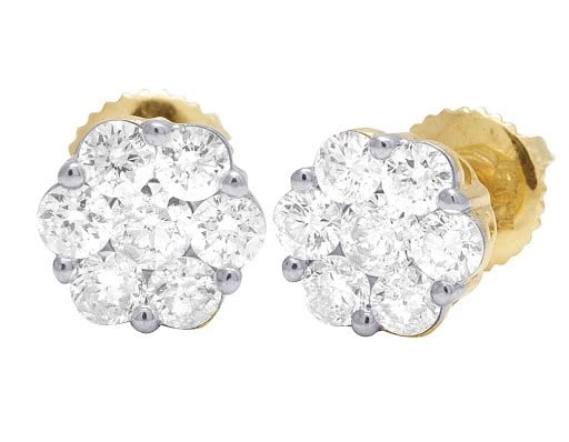 REAL 10K YELLOW GOLD DIAMOND FLOWER CLUSTER STUD EARRINGS: Real 10K Yellow Gold Diamond Flower Cluster Stud Earrings Brand: None Type: Earring Material: 10K Yellow Gold, Main Stone/Creation Natural Color: Gold Size: Dimension 9MM Accessories: None