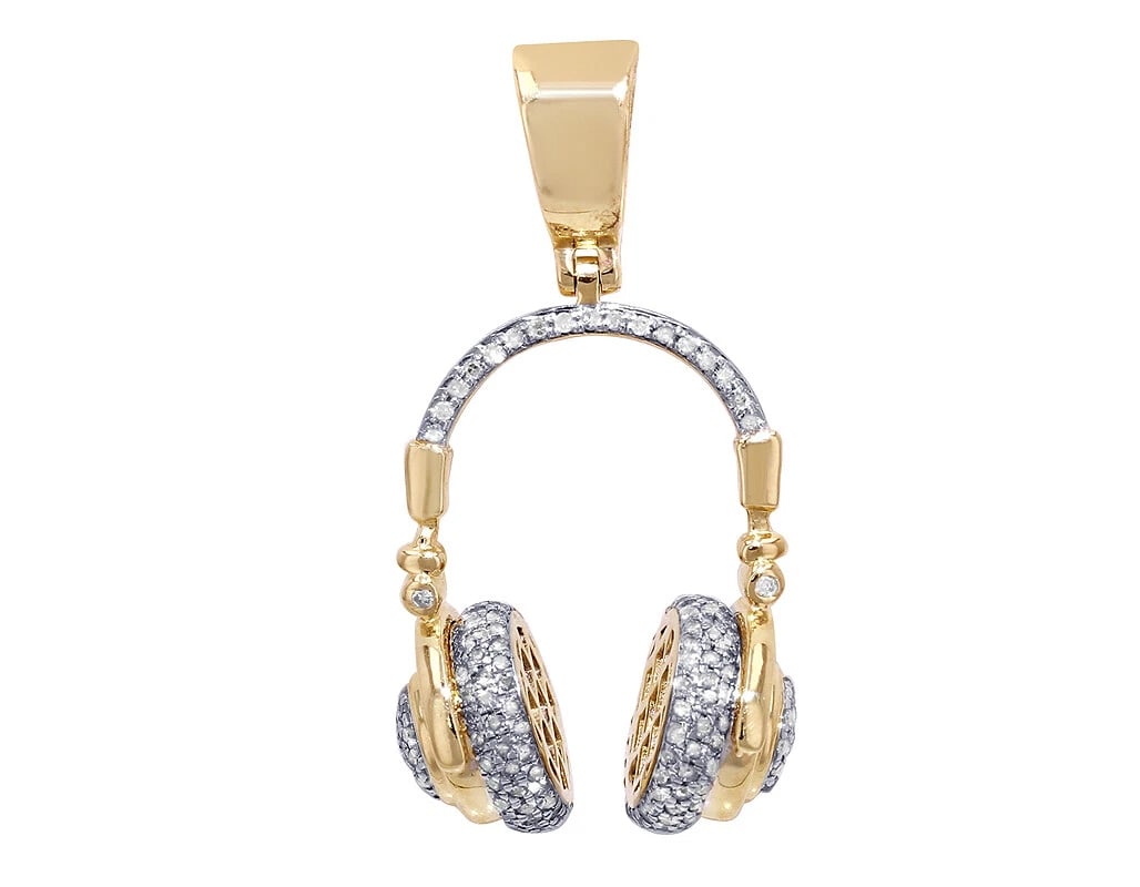 HEADPHONE REAL DIAMOND PENDANT 10K YELLOW GOLD (1 of 3)