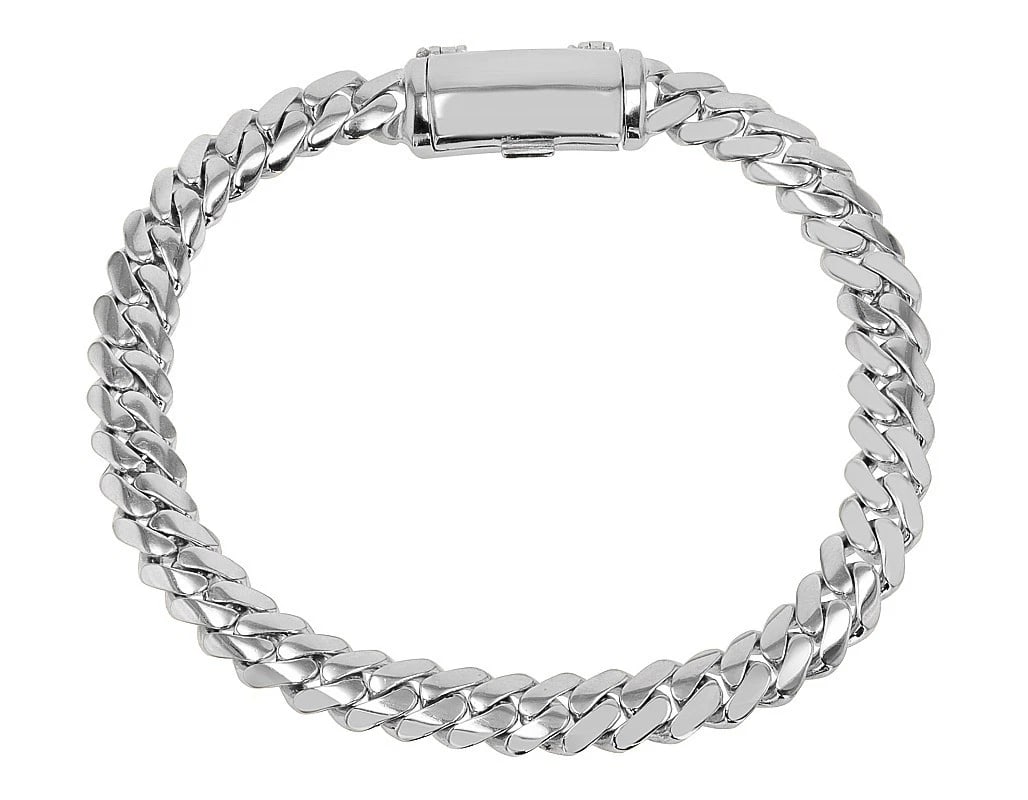 CURB SOLID MIAMI CUBAN LINK CHAIN BRACELET 14K WHITE GOLD: Curb Solid Miami Cuban Link Chain Bracelet 14K White Gold Brand: None Type: Bracelet Material: 14K White Gold, Color: White Size: Dimension(s) Length 8", Width 7MM Accessories: None Access